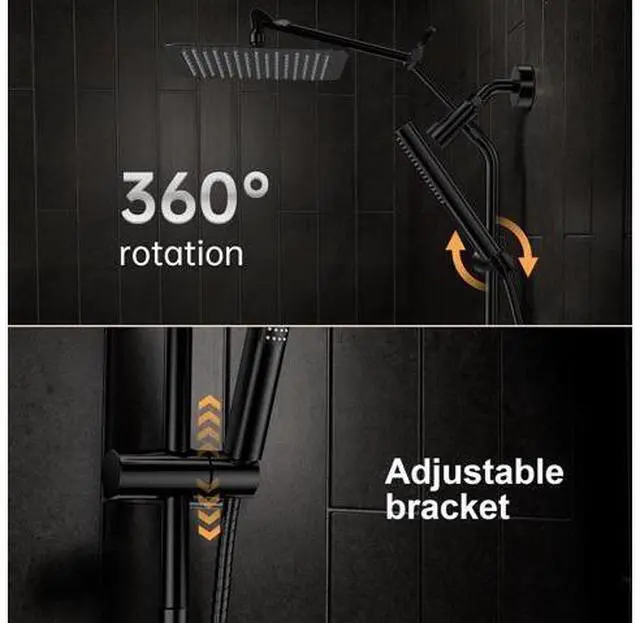 Main image of All Metal 10" Black Shower Head with Handheld, Luxurious Square Double Rain Shower Heads with Power Wash Hand Held,Dual High Pressure Detachable Rainfall Showerhead with Arm,Bathroom,Matte Black