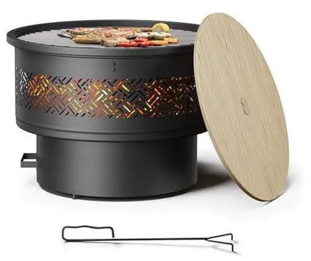 Main image of 26 inch Fire Pit with Grill & Lid, Firepits for Outside Wood Burning Fire Pit Table with Fire Poker, Multifunctional Outdoor Fire pits for BBQ, Table, Bonfire, Camping, Backyard, Patio, Picnic