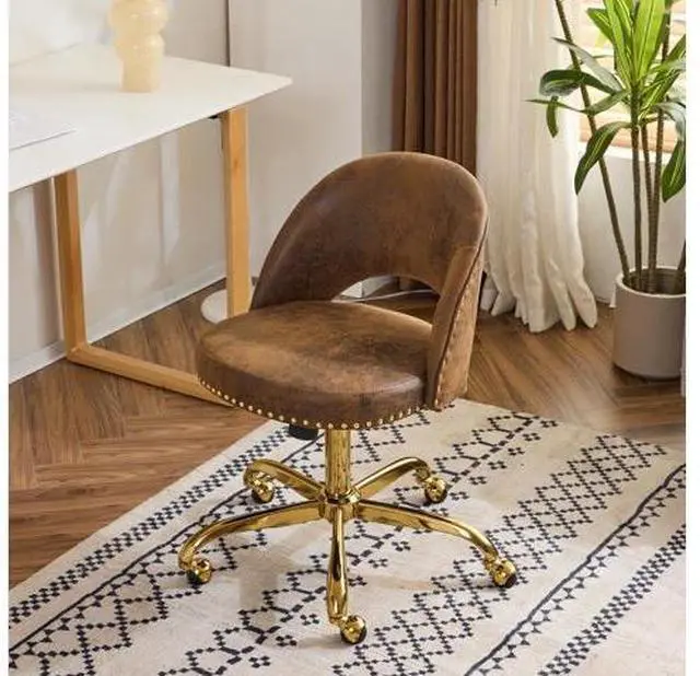 Main image of Modern Velvet Small Office Chair,Cute Desk Chair with Wheels,Gold Base/Studs, Comfy Armless Swivel Vanity Task Chair for Women/Girl/Kids, Nail Tech Chair for Bedroom,Small Space,Rustic