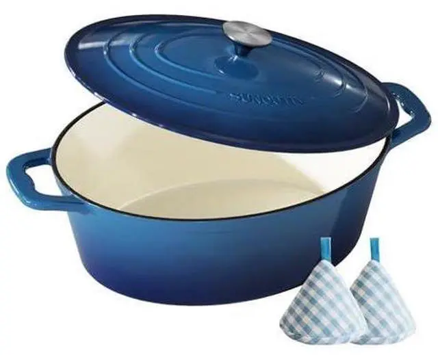 Main image of Enameled Cast Iron Dutch Oven - 9.3QT Dutch Oven Pot with Lid & Cotton Potholders - Heavy-Duty Non Stick Casserole Pot for Braising, Stews, Roasting, Baking, Suitable for All Stovetops, Navy Blue