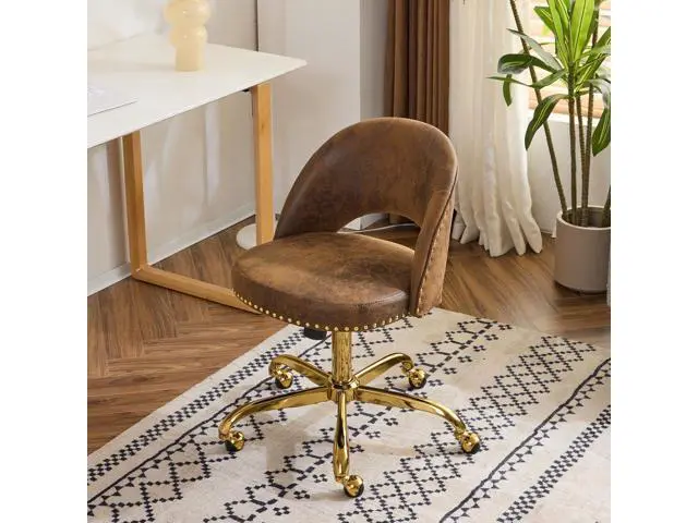 Alt view image 2 of 2 - Modern Velvet Small Office Chair,Cute Desk Chair with Wheels,Gold Base/Studs, Comfy Armless Swivel Vanity Task Chair for Women/Girl/Kids, Nail Tech Chair for Bedroom,Small Space,Rustic