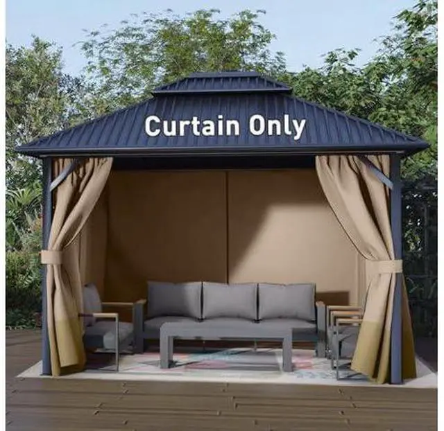 Main image of Aoodor 12x14 ft Outdoor Gazebo Curtains, 4 Panels Waterproof Privacy Sidewall Replacement with Zipper for Patio Pergola and Canopy, Sand Yellow and Khaki