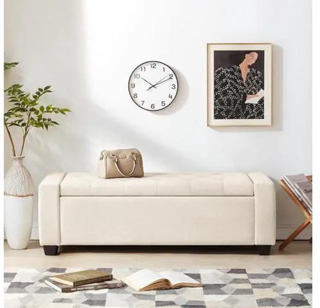 Main image of Huatean Home 48" Ottoman with Storage, Storage Ottoman Bench with Safety Hinge, Upholstered Entryway Bench with Seating for Bedroom, Living Room, Holds up to 330 lb, Beige