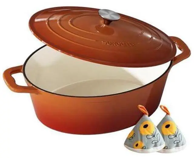 Main image of Enameled Cast Iron Dutch Oven - 9.3QT Dutch Oven Pot with Lid & Cotton Potholders - Heavy-Duty Non Stick Casserole Pot for Braising, Stews, Roasting, Baking, Suitable for All Stovetops, Vibrant Orange