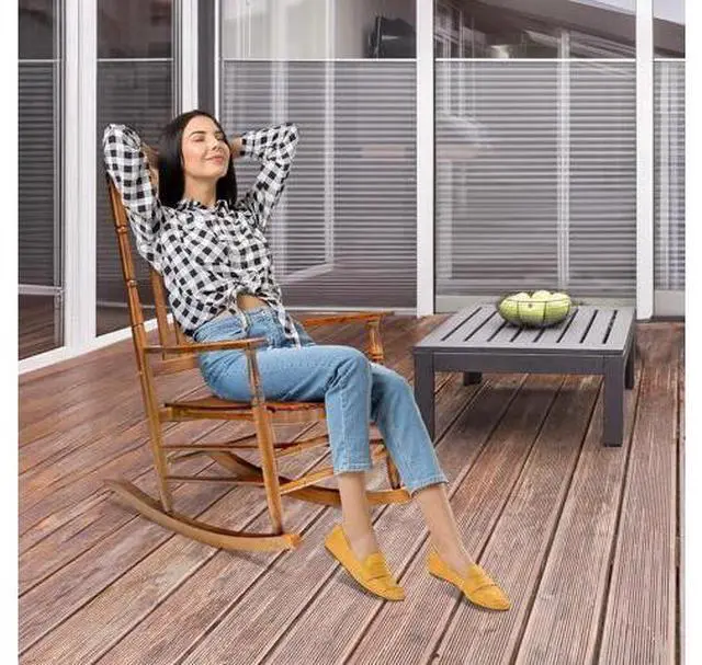 Main image of Wooden Rocking Chair, Outdoor Chair with 450 lbs Support, Relaxing Rocker with Solid Wood High Back Seat Reclining Seat for Deck, Garden, Backyard, Porch, Indoor or Outdoor Use (Teak, 1PC)