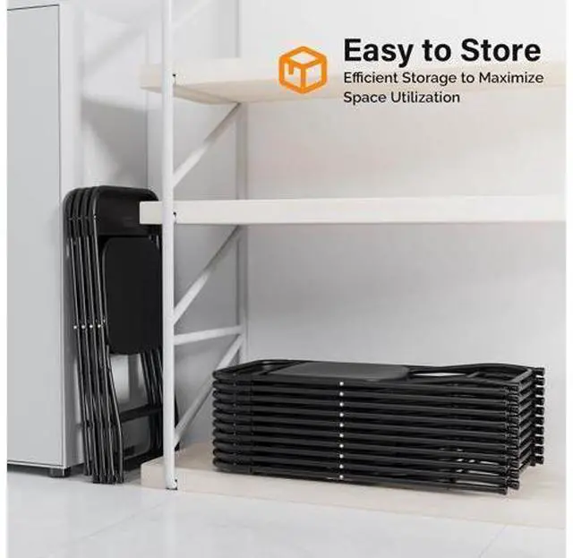 Main image of 6 Pack Black Plastic Folding Chair, Indoor Outdoor Portable Stackable Commercial Seat with Steel Frame 350lb. Capacity for Events Office Wedding Party Picnic Kitchen Dining