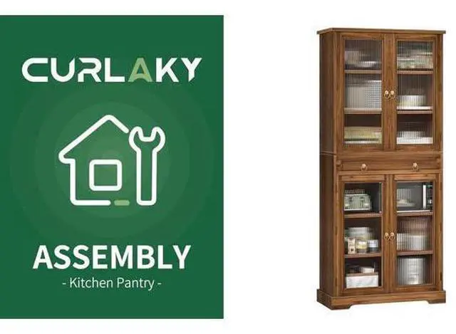 Main image of Kitchen Pantry Cabinet with Doors, 72" Tall Storage Cabinet with Adjustable Shelves, Wood Food Kitchen Pantry, Solid Freestanding Cupboard Display Cabinet for Dining Room Living Room