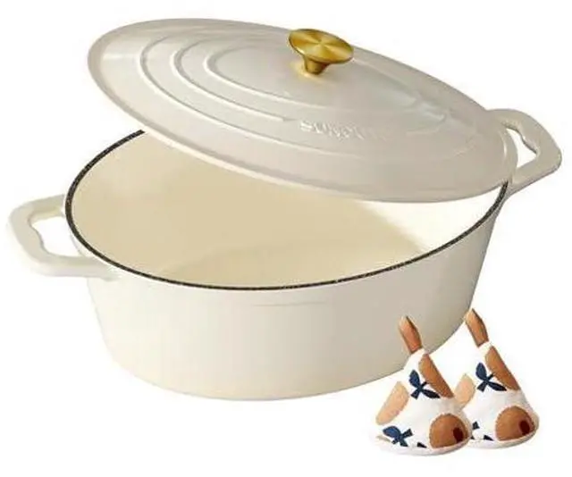 Main image of Enameled Cast Iron Dutch Oven - 9.3QT Dutch Oven Pot with Lid & Cotton Potholders - Heavy-Duty Non Stick Casserole Pot for Braising, Stews, Roasting, Baking, Suitable for All Stovetops, Cream White