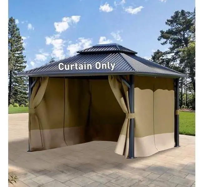 Main image of Aoodor 12x16 ft Outdoor Gazebo Curtains, 4 Panels Waterproof Privacy Sidewall Replacement with Zipper for Patio Pergola and Canopy, Khaki and Sand Yellow