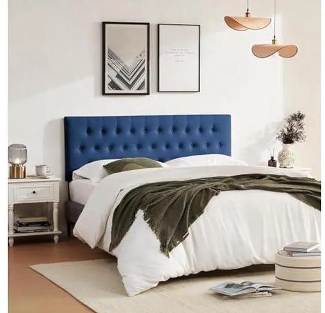 Main image of Huatean Home Tufted Upholstered Headboard Queen Size, Solid Wood Head Board with Metal Legs, Adjustable Height Bed headboard from 37" to 51" Fabric Headboard in Modern Button Design, Blue