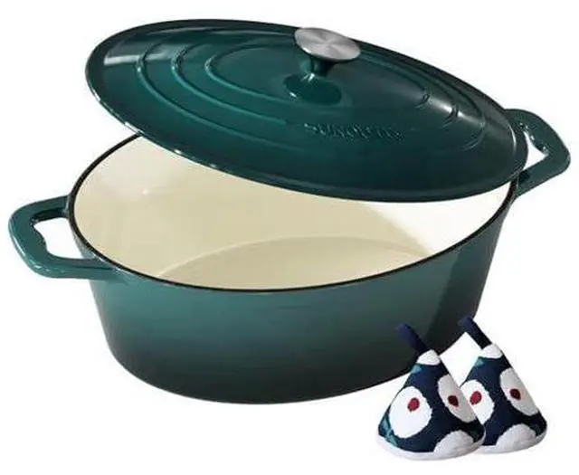 Main image of Enameled Cast Iron Dutch Oven - 9.3QT Dutch Oven Pot with Lid & Cotton Potholders - Heavy-Duty Non Stick Casserole Pot for Braising, Stews, Roasting, Baking, Suitable for All Stovetops, Bottle Green