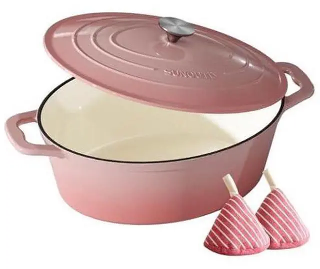 Main image of Enameled Cast Iron Dutch Oven - 9.3QT Dutch Oven Pot with Lid & Cotton Potholders - Heavy-Duty Non Stick Casserole Pot for Braising, Stews, Roasting, Baking, Suitable for All Stovetops, Gentle Pink