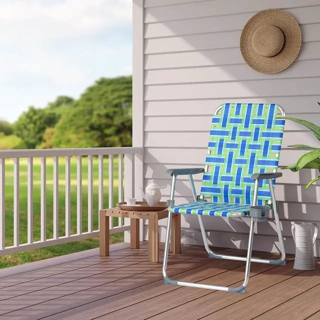 Alt view image 2 of 7 - Aluminum Patio Lawn Chairs Folding 1 Pack with Detachable Cup Holder, Webbed Beach Chair Folding Chair Outdoor Portable Camping Chair for Yard, Garden