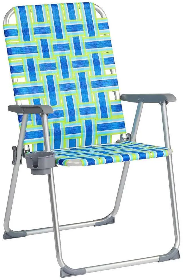 Main image of Aluminum Patio Lawn Chairs Folding 1 Pack with Detachable Cup Holder, Webbed Beach Chair Folding Chair Outdoor Portable Camping Chair for Yard, Garden