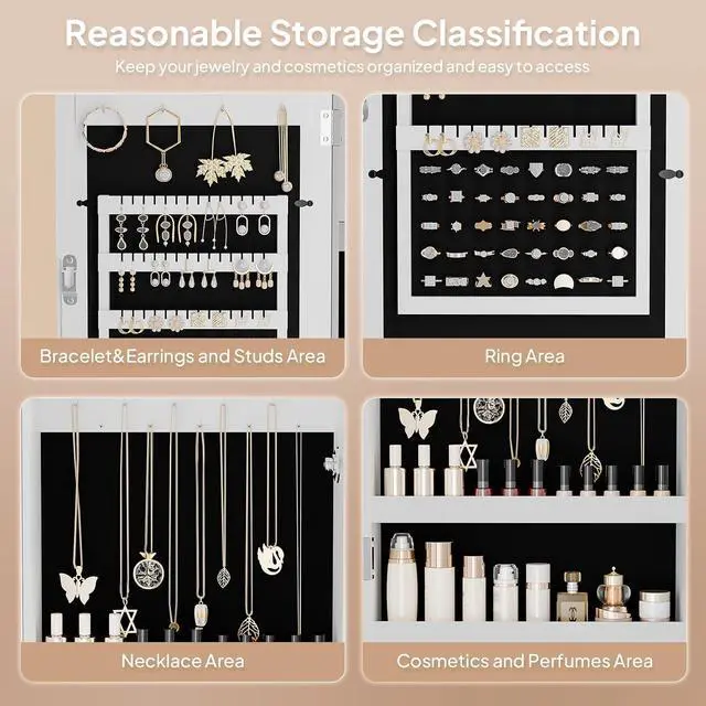 Alt view image 3 of 7 - Lockable Wall-Mounted Jewelry Organizer for Women, 3-in-1 Photo Frame, Mirror & Storage Cabinet, Hanging Jewelry Box, Aplenty Display Jewelry Armoire, Space-Saving Gift