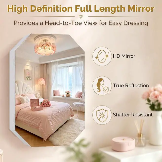 Alt view image 6 of 7 - Diamond-Shaped Wall-Mounted Jewelry Organizer, Lockable Octagonal Jewelry Cabinet with Mirror, Space-Saving Hanging Storage for Earrings, Necklaces, Rings, Modern and Elegant Home Decor