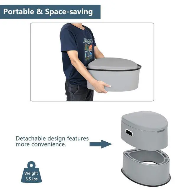 Alt view image 2 of 7 - Portable Toilet | Indoor Outdoor Commode w/Detachable Inner Bucket & Removable Paper Holder, Lightweight & Compact for Camping, Boat, Van, Emergency Use (Grey)