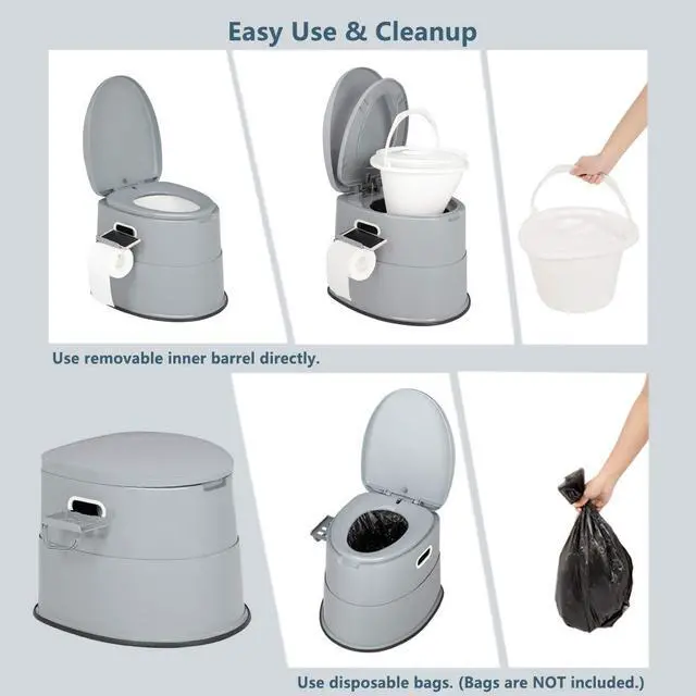 Alt view image 3 of 7 - Portable Toilet | Indoor Outdoor Commode w/Detachable Inner Bucket & Removable Paper Holder, Lightweight & Compact for Camping, Boat, Van, Emergency Use (Grey)