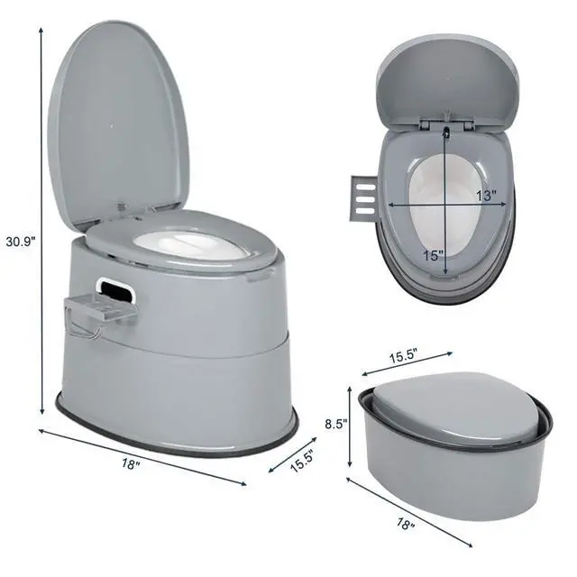 Alt view image 7 of 7 - Portable Toilet | Indoor Outdoor Commode w/Detachable Inner Bucket & Removable Paper Holder, Lightweight & Compact for Camping, Boat, Van, Emergency Use (Grey)