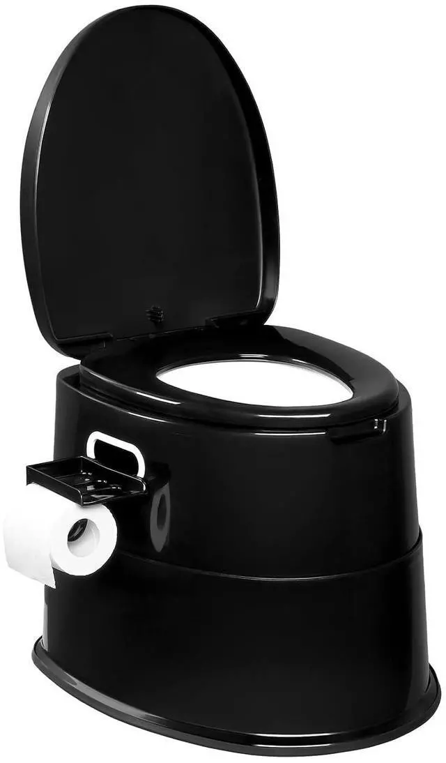 Main image of Portable Toilet | Indoor Outdoor Commode w/Detachable Inner Bucket & Removable Paper Holder, Lightweight & Compact for Camping, Boat, Van, Emergency Use (Black)