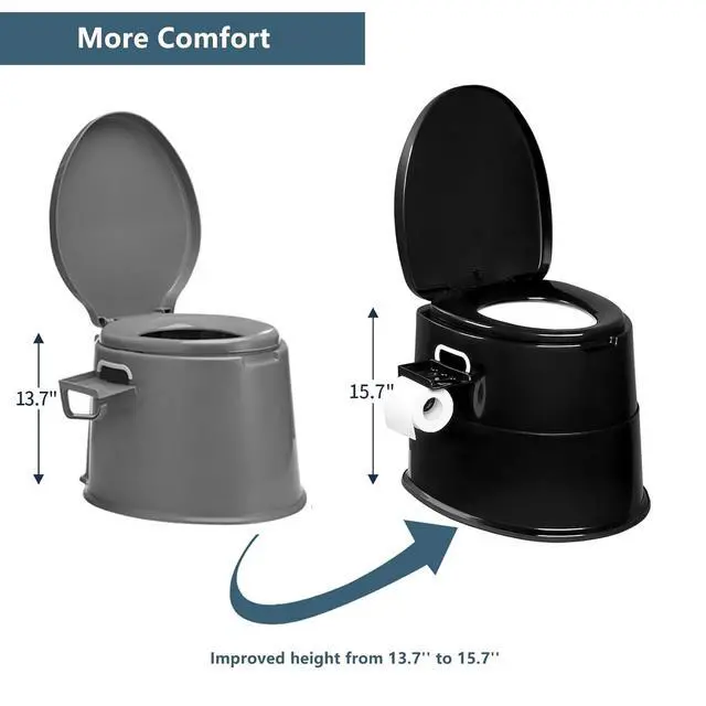 Alt view image 3 of 7 - Portable Toilet | Indoor Outdoor Commode w/Detachable Inner Bucket & Removable Paper Holder, Lightweight & Compact for Camping, Boat, Van, Emergency Use (Black)
