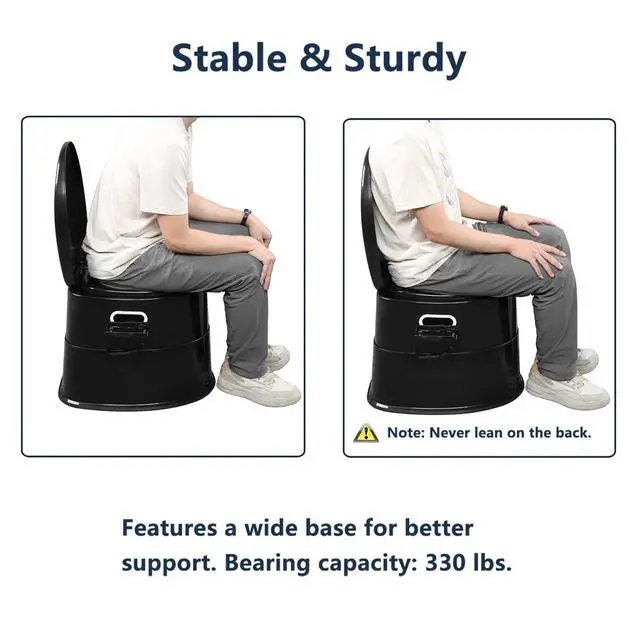 Alt view image 4 of 7 - Portable Toilet | Indoor Outdoor Commode w/Detachable Inner Bucket & Removable Paper Holder, Lightweight & Compact for Camping, Boat, Van, Emergency Use (Black)