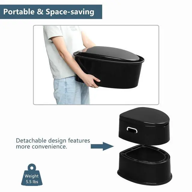 Alt view image 5 of 7 - Portable Toilet | Indoor Outdoor Commode w/Detachable Inner Bucket & Removable Paper Holder, Lightweight & Compact for Camping, Boat, Van, Emergency Use (Black)