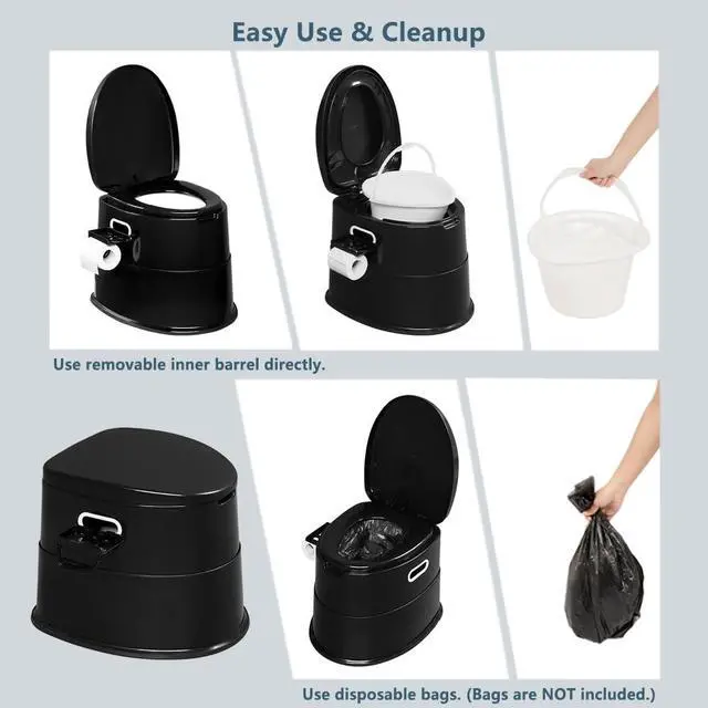 Alt view image 6 of 7 - Portable Toilet | Indoor Outdoor Commode w/Detachable Inner Bucket & Removable Paper Holder, Lightweight & Compact for Camping, Boat, Van, Emergency Use (Black)
