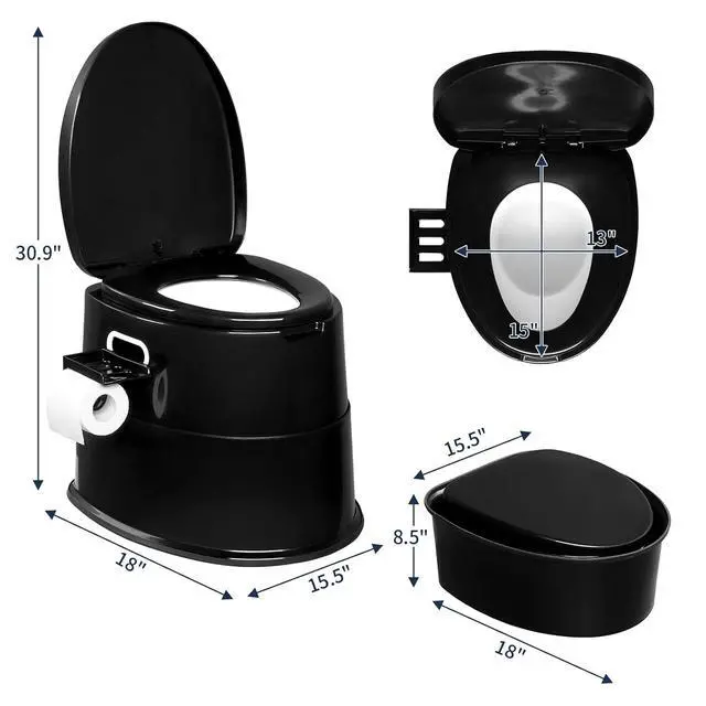 Alt view image 7 of 7 - Portable Toilet | Indoor Outdoor Commode w/Detachable Inner Bucket & Removable Paper Holder, Lightweight & Compact for Camping, Boat, Van, Emergency Use (Black)