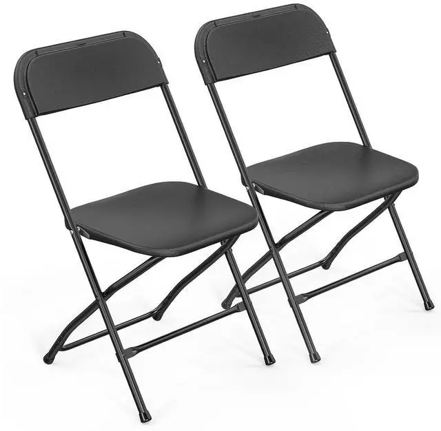 Main image of 2 Pack Black Plastic Folding Chair, Indoor Outdoor Portable Stackable Commercial Seat with Steel Frame 350lb. Capacity for Events Office Wedding Party Picnic Kitchen Dining