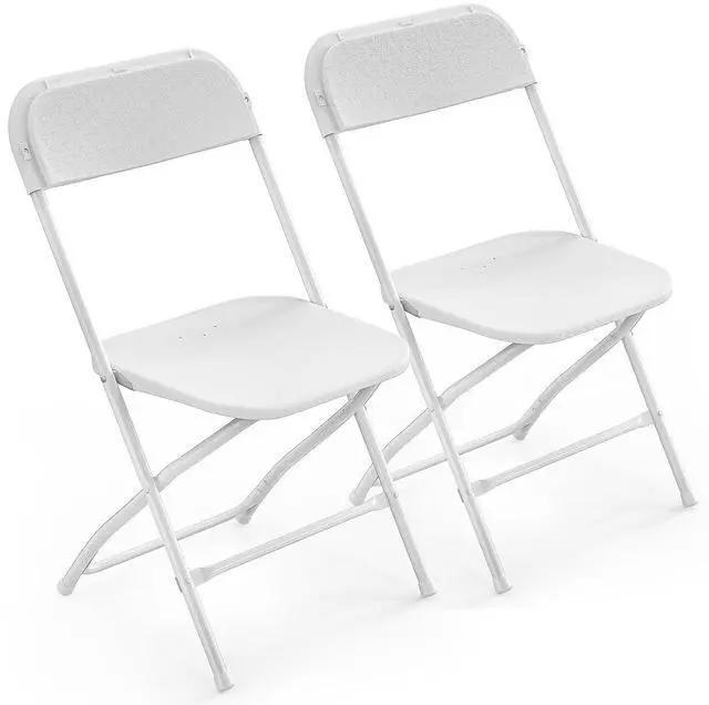 Main image of 2 Pack White Plastic Folding Chair, Indoor Outdoor Portable Stackable Commercial Seat with Steel Frame 350lb. Capacity for Events Office Wedding Party Picnic Kitchen Dining