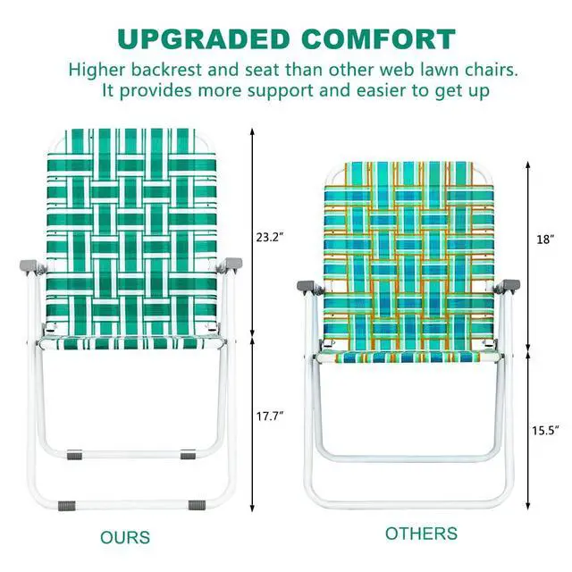 Alt view image 3 of 7 - Patio Lawn Webbed Folding Chairs Set of 4, Outdoor Beach Chair Portable Dining Chair for ir for Outdoor Yard, Garden(Green, Classic)