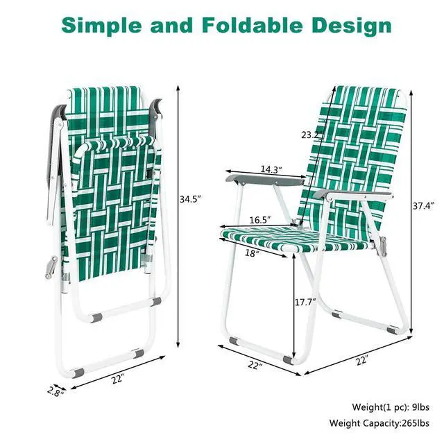 Alt view image 4 of 7 - Patio Lawn Webbed Folding Chairs Set of 4, Outdoor Beach Chair Portable Dining Chair for ir for Outdoor Yard, Garden(Green, Classic)