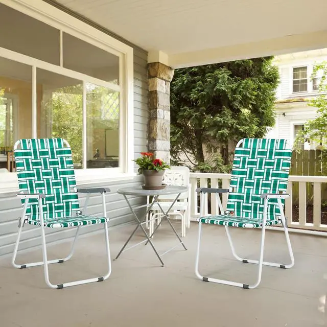 Alt view image 6 of 7 - Patio Lawn Webbed Folding Chairs Set of 4, Outdoor Beach Chair Portable Dining Chair for ir for Outdoor Yard, Garden(Green, Classic)