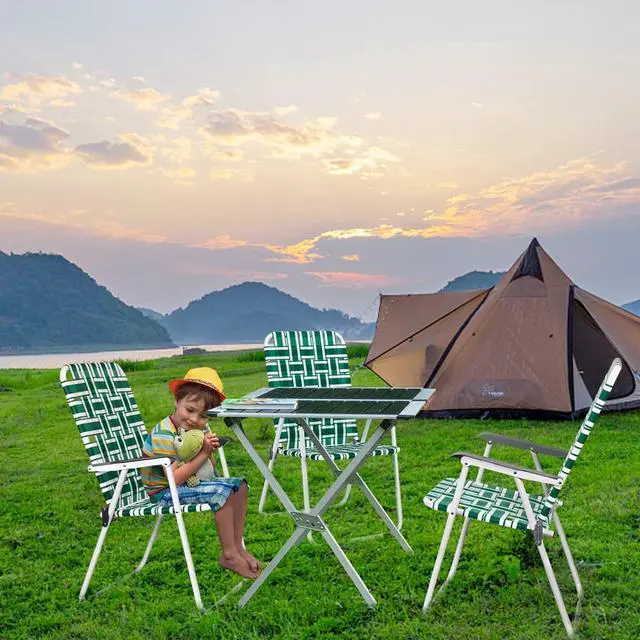Alt view image 7 of 7 - Patio Lawn Webbed Folding Chairs Set of 4, Outdoor Beach Chair Portable Dining Chair for ir for Outdoor Yard, Garden(Green, Classic)