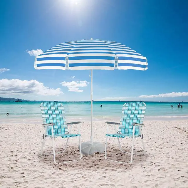 Alt view image 2 of 7 - Patio Lawn Webbed Folding Chairs Set of 2, Outdoor Beach Chair Portable Dining Chair for Outdoor Yard, Garden (White & Blue, Classic)