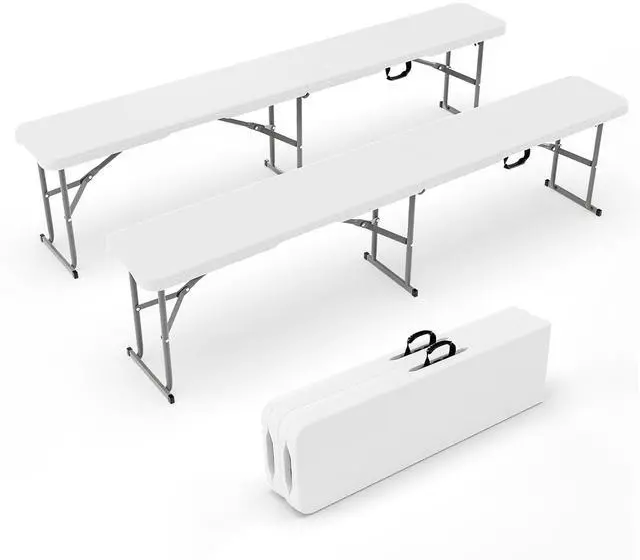 Main image of 6 feet Folding Bench,Portable Outdoor Bench for Picnic Party Camping | Foldable Bench with Handle, Lightweight, HDPE Tabletop - BBQs, Sporting Events, and Temporary Seating (2, White, 6ft)