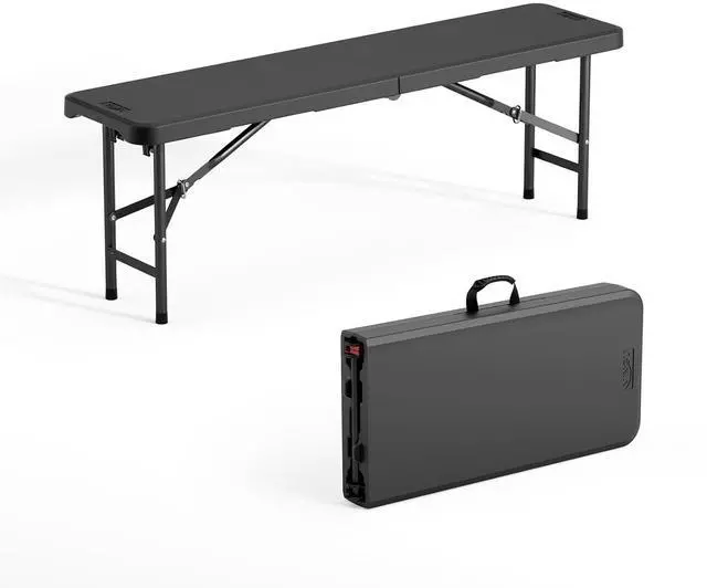 Main image of 4 feet Plastic Folding Bench,Portable in/Outdoor Picnic Party Camping Dining Seat, Garden Soccer Multipurpose Entertaining Activities, Smooth HDPE Tabletop (1, Black, 4ft)