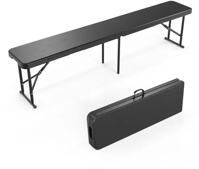 Main image of 6 feet Plastic Folding Bench,Portable in/Outdoor Picnic Party Camping Dining Seat, Garden Soccer Multipurpose Entertaining Activities, Smooth HDPE Tabletop (1, Black, 6ft)