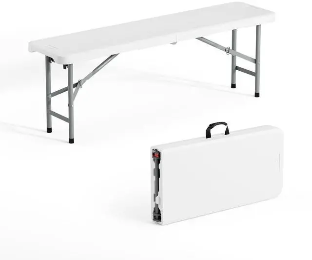 Main image of 4 feet Plastic Folding Bench,Portable in/Outdoor Picnic Party Camping Dining Seat, Garden Soccer Multipurpose Entertaining Activities, Smooth HDPE Tabletop (1, White, 4ft)