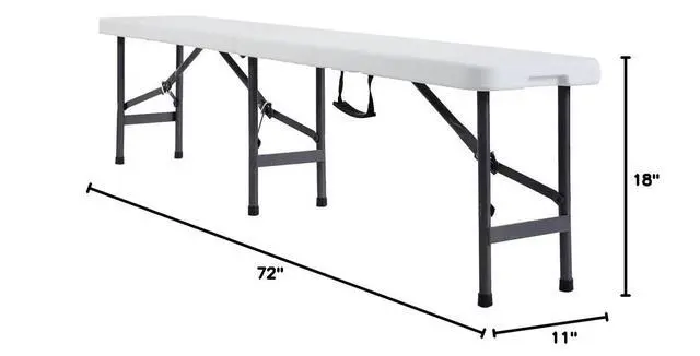 Alt view image 3 of 7 - 6 feet Plastic Folding Bench,Portable in/Outdoor Picnic Party Camping Dining Seat, Garden Soccer Multipurpose Entertaining Activities, Smooth HDPE Tabletop (1, White, 6ft)