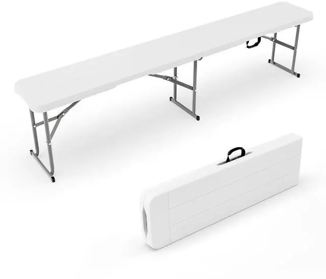 Main image of 6 feet Plastic Folding Bench,Portable in/Outdoor Picnic Party Camping Dining Seat, Garden Soccer Multipurpose Entertaining Activities, Smooth HDPE Tabletop (1, White, 6ft)