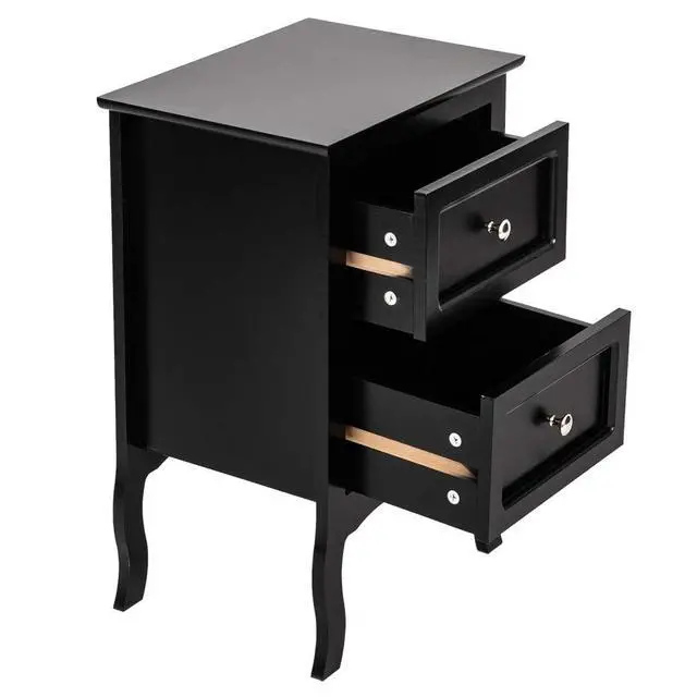 Alt view image 3 of 7 - Bonnlo Black Nightstand with 2 Drawers, Night Stands for Bedrooms, Small Bed Side Table/White Night Stand with Drawers for Small Spaces, College Dorm, Kids Room, Living Room, French, 16W x 12D x 24H