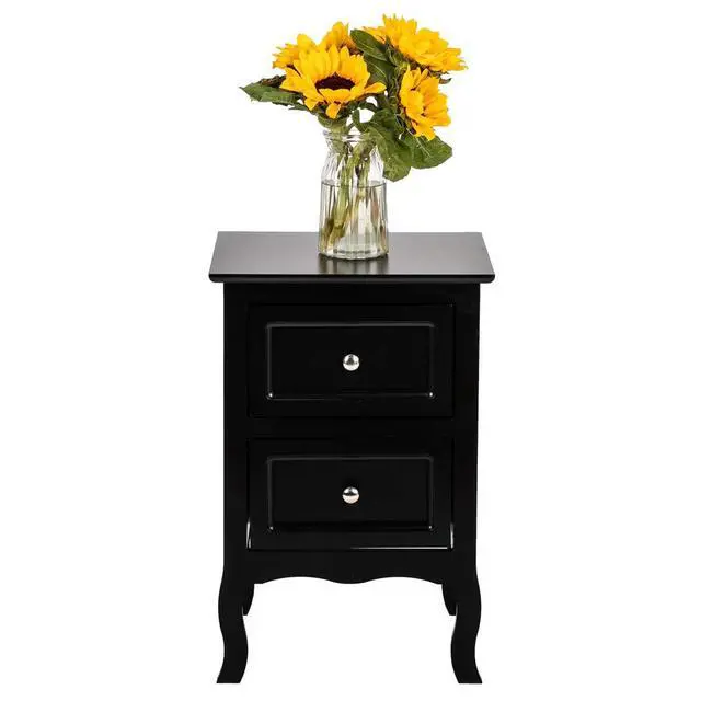 Alt view image 4 of 7 - Bonnlo Black Nightstand with 2 Drawers, Night Stands for Bedrooms, Small Bed Side Table/White Night Stand with Drawers for Small Spaces, College Dorm, Kids Room, Living Room, French, 16W x 12D x 24H