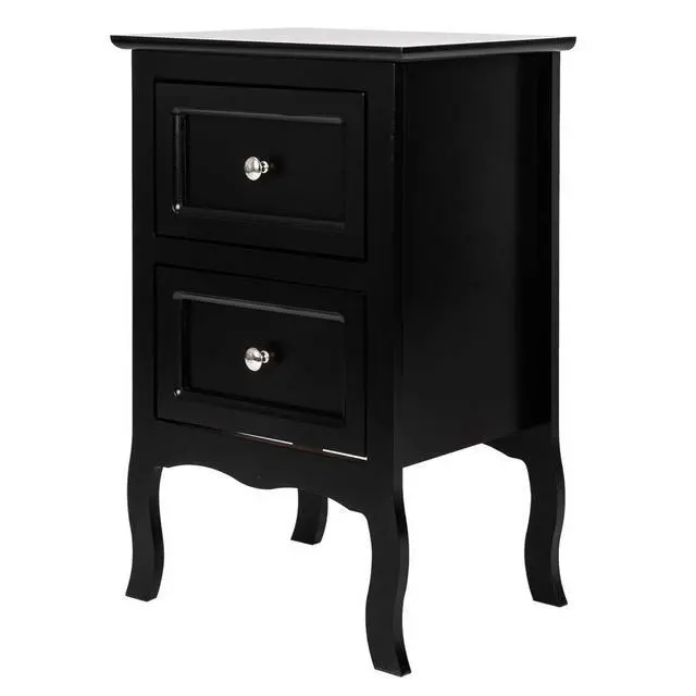 Alt view image 7 of 7 - Bonnlo Black Nightstand with 2 Drawers, Night Stands for Bedrooms, Small Bed Side Table/White Night Stand with Drawers for Small Spaces, College Dorm, Kids Room, Living Room, French, 16W x 12D x 24H