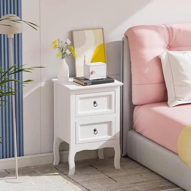 Main image of Bonnlo White Nightstand, Tool-Free Setup Night Stand, 2 Drawer Bedside Table for Bedroom, Easy & Quick Install Small Nightstands, Girls Nightstand for Bedroom, Side Table, End Table for Small Spaces