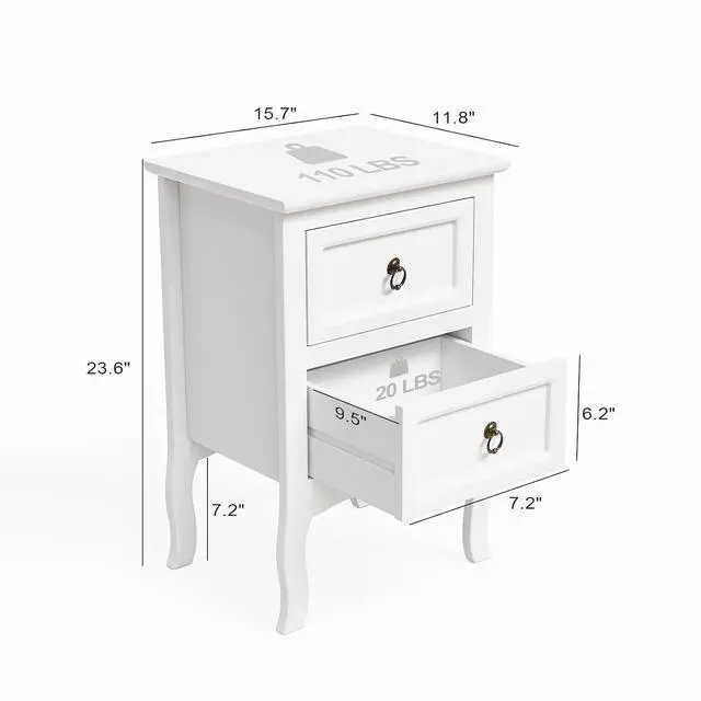 Alt view image 2 of 7 - Bonnlo White Nightstand, Tool-Free Setup Night Stand, 2 Drawer Bedside Table for Bedroom, Easy & Quick Install Small Nightstands, Girls Nightstand for Bedroom, Side Table, End Table for Small Spaces