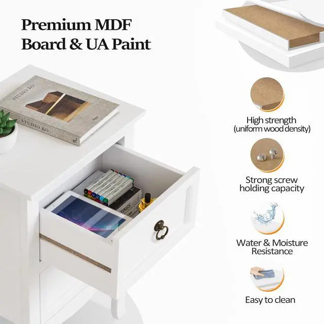 Alt view image 5 of 7 - Bonnlo White Nightstand, Tool-Free Setup Night Stand, 2 Drawer Bedside Table for Bedroom, Easy & Quick Install Small Nightstands, Girls Nightstand for Bedroom, Side Table, End Table for Small Spaces