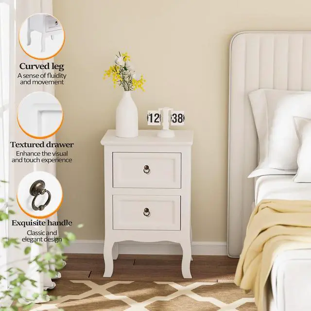 Alt view image 6 of 7 - Bonnlo White Nightstand, Tool-Free Setup Night Stand, 2 Drawer Bedside Table for Bedroom, Easy & Quick Install Small Nightstands, Girls Nightstand for Bedroom, Side Table, End Table for Small Spaces