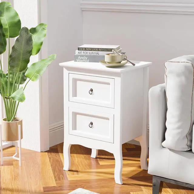 Alt view image 7 of 7 - Bonnlo White Nightstand, Tool-Free Setup Night Stand, 2 Drawer Bedside Table for Bedroom, Easy & Quick Install Small Nightstands, Girls Nightstand for Bedroom, Side Table, End Table for Small Spaces